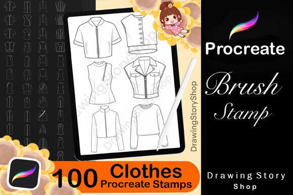 Download 100 Procreate Clothing Stamps Brushes - Clothing Collection